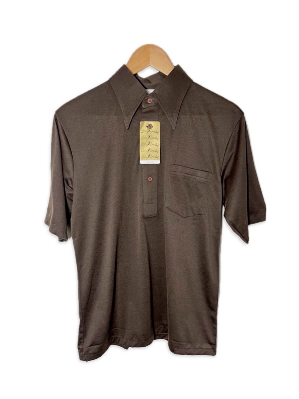 NWT Retro Lilly Daché Vintage Short Sleeve Polo Shirt Brown Camp Collar 70s